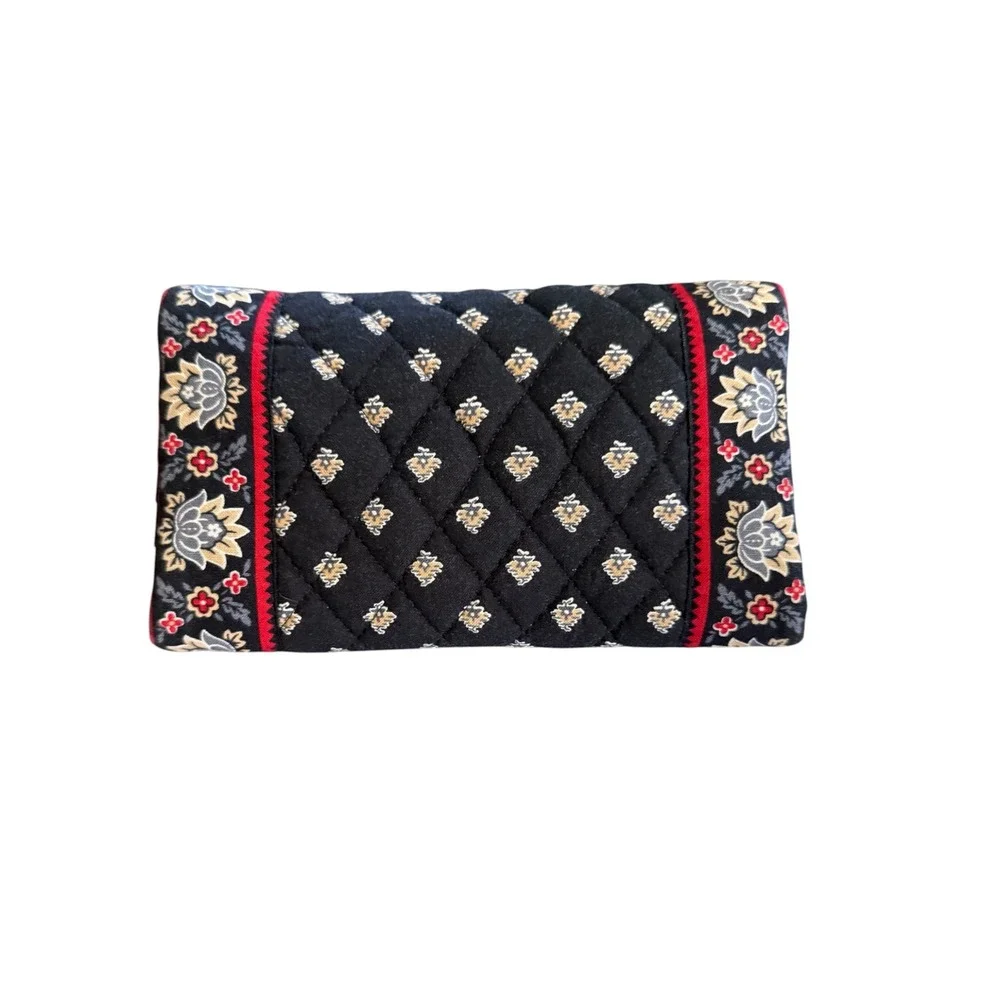 Vintage Vera Bradley Quilted Cotton Trifold Crossbody Wallet in Classic Black - Picture 2 of 7